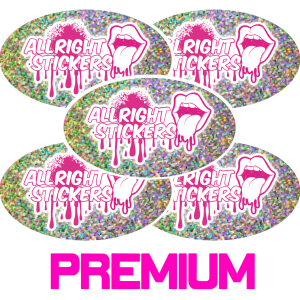 PEGATINAS OVALADAS VINILO PREMIUM GLITTER